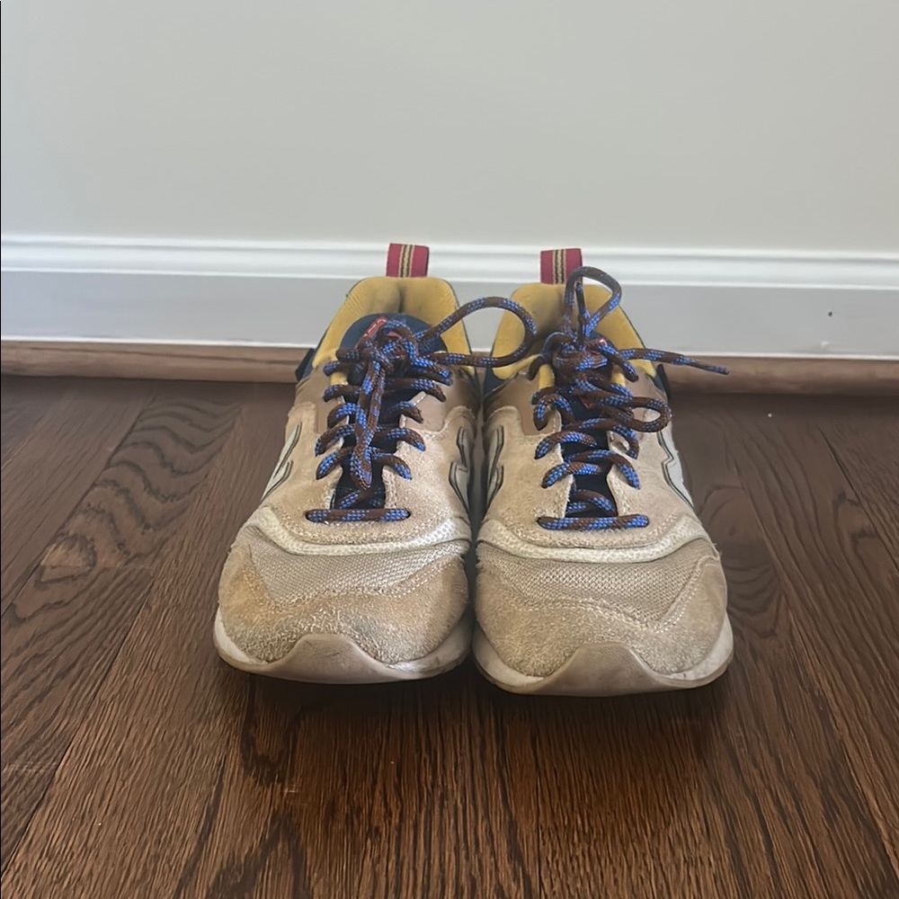Cream and Blue Athletic Sneakers with Chunky Sole